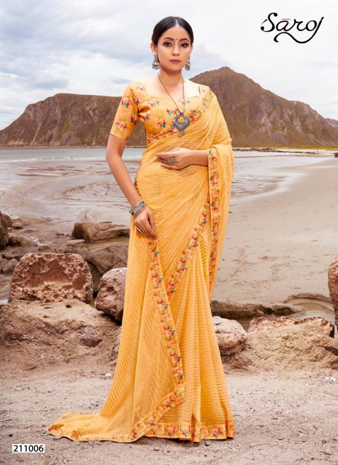 Saroj Sparkle Look Festive Wear Georgette Border Lace Fancy Saree Collection